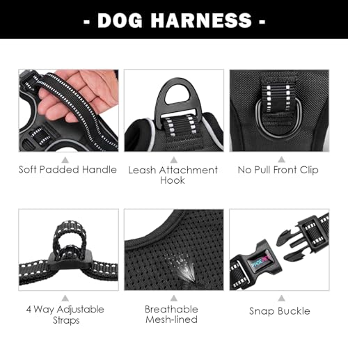 PHOEPET No Pull Dog Harness Medium Reflective Front Clip Vest with Handle